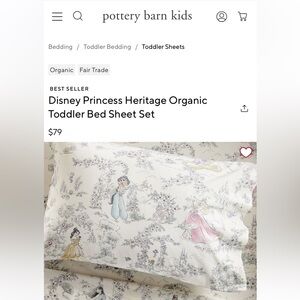 Pottery Barn Kids Disney Princess Organic Toddler Bed Sheets - White and Pink